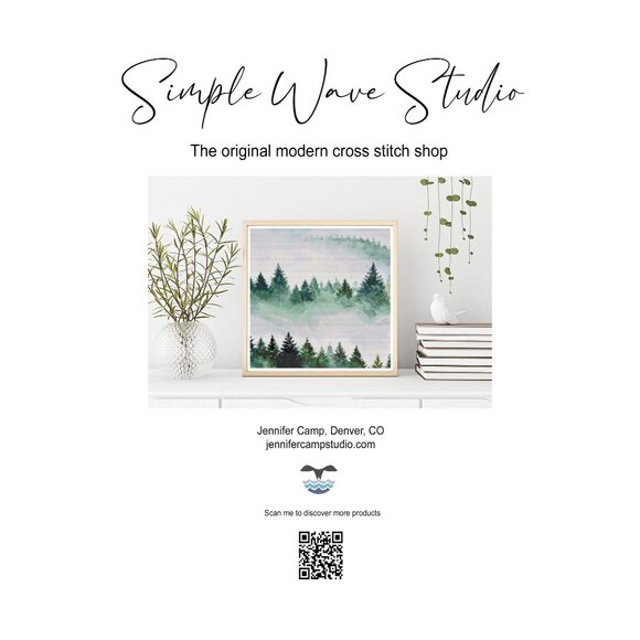 Foggy Green‎ Evergreen Tree Mountain Landscape Counted Cross Stitch Leaflet NEW - Picture 1 of 4